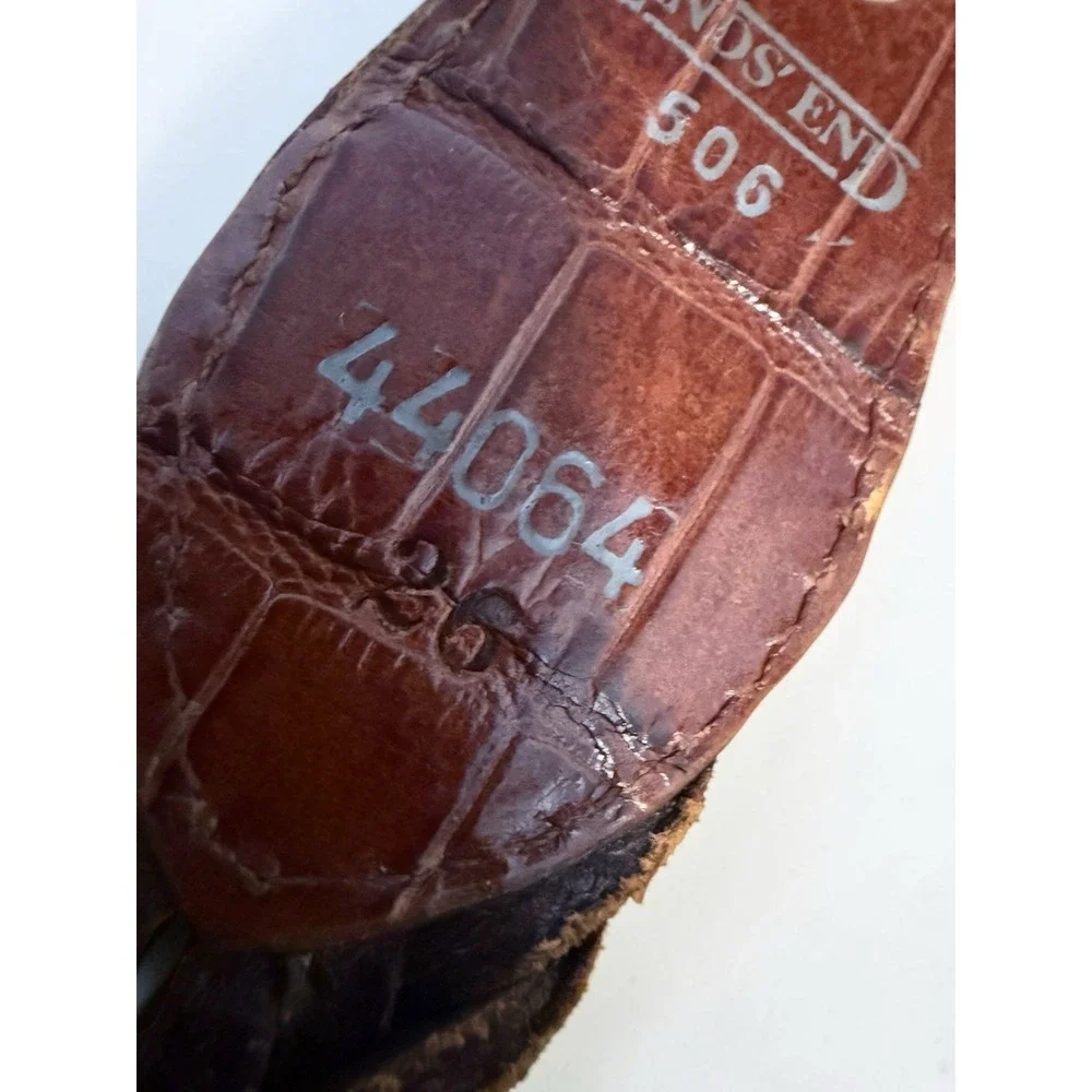 Lands End Belt Vintage Double Strap Brown Leather Woven Silver Toggle Size 26